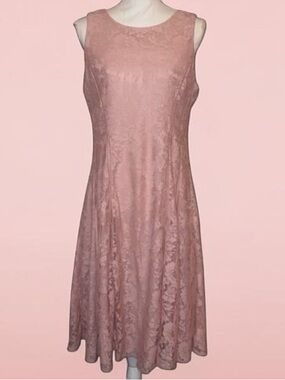 DANNY & NICOLE Floral Lace Overlay Fit and Flare Midi Length Dusty Pink Size 10